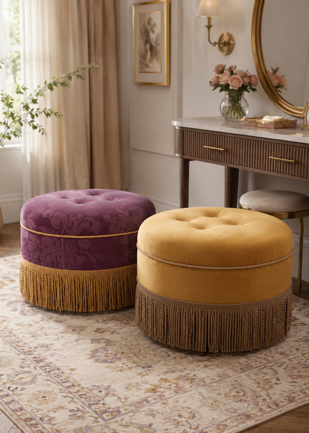 round purple ottoman
