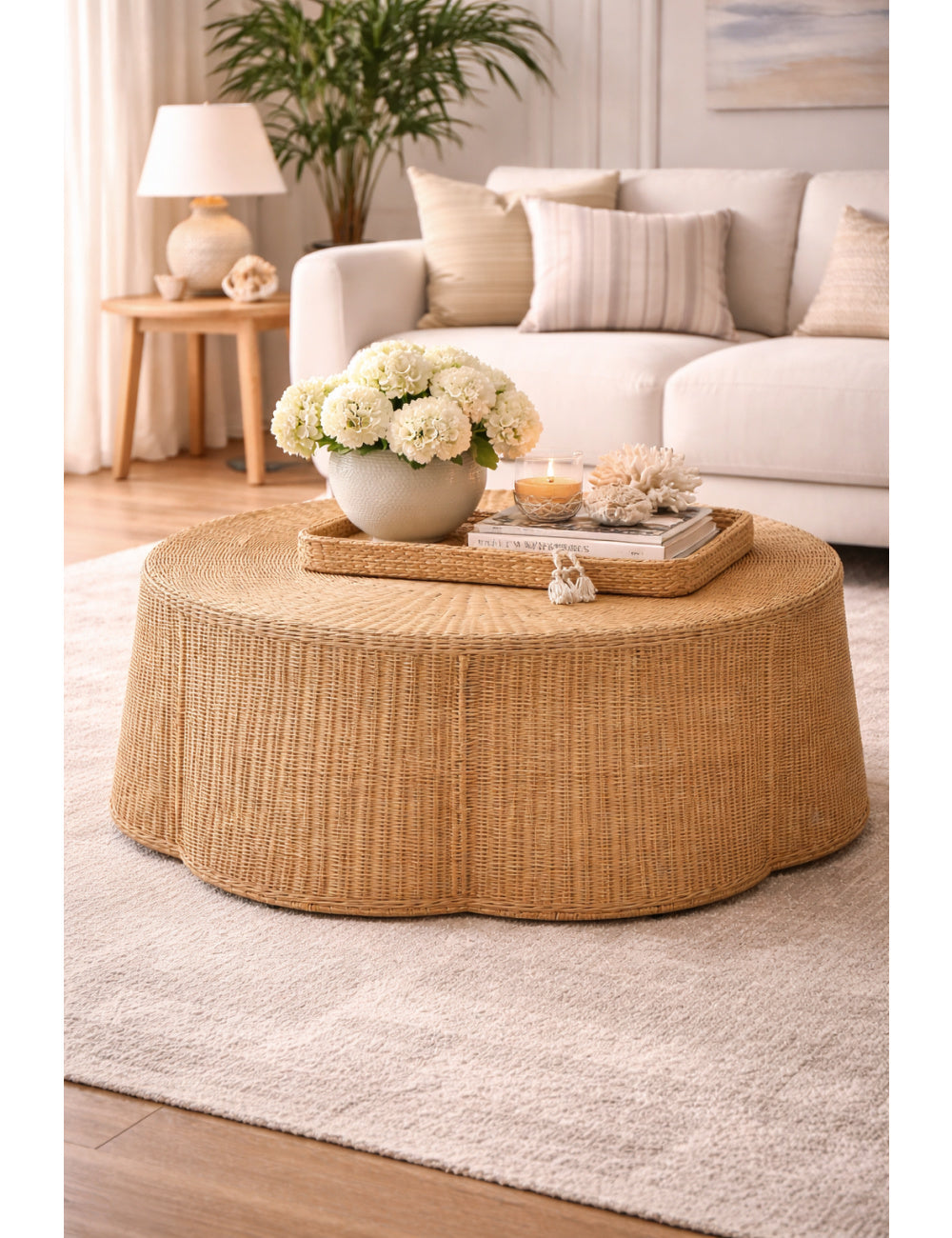 Modern European furniture - Handwoven Rattan Scalloped Coffee Table - www.oroa.com