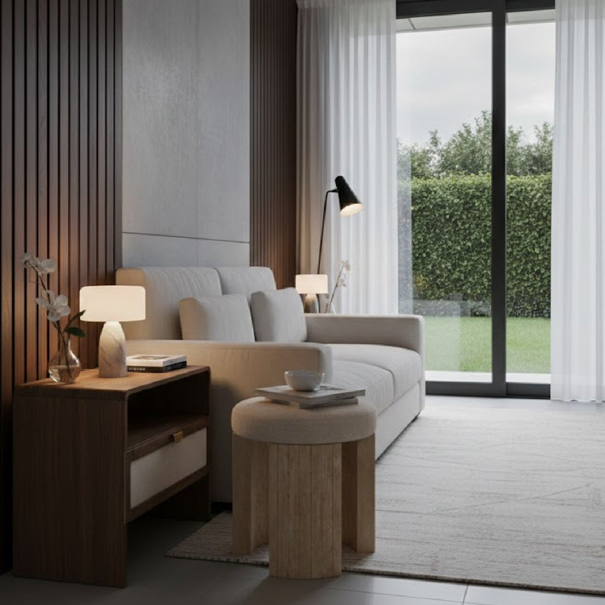 Round Travetine Base Stool | Oroa.com