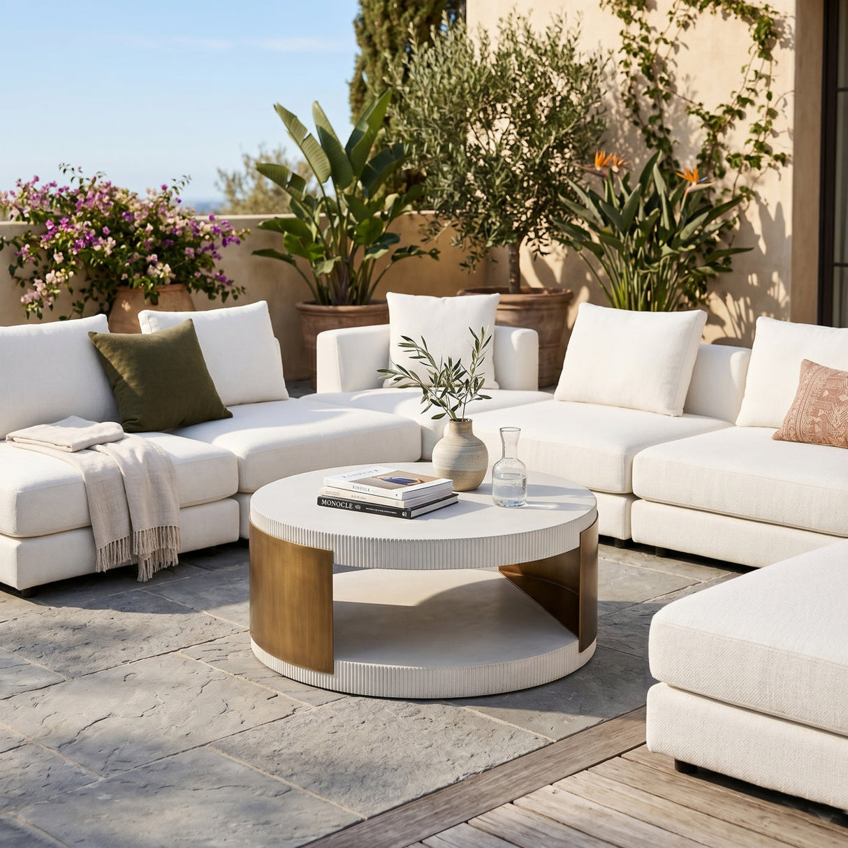 White Ridged Indoor/Outdoor Coffee Table by Splendido Cavette, alternate view 2