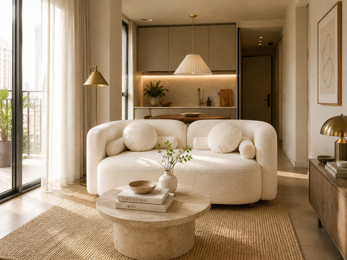2 Seater White Bouclé Modern Sofa | OROA