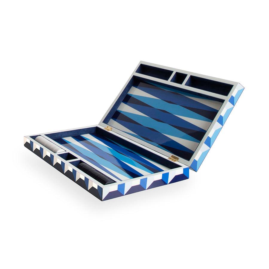Geometric Patterned Backgammon Set – Sorrento – angled view