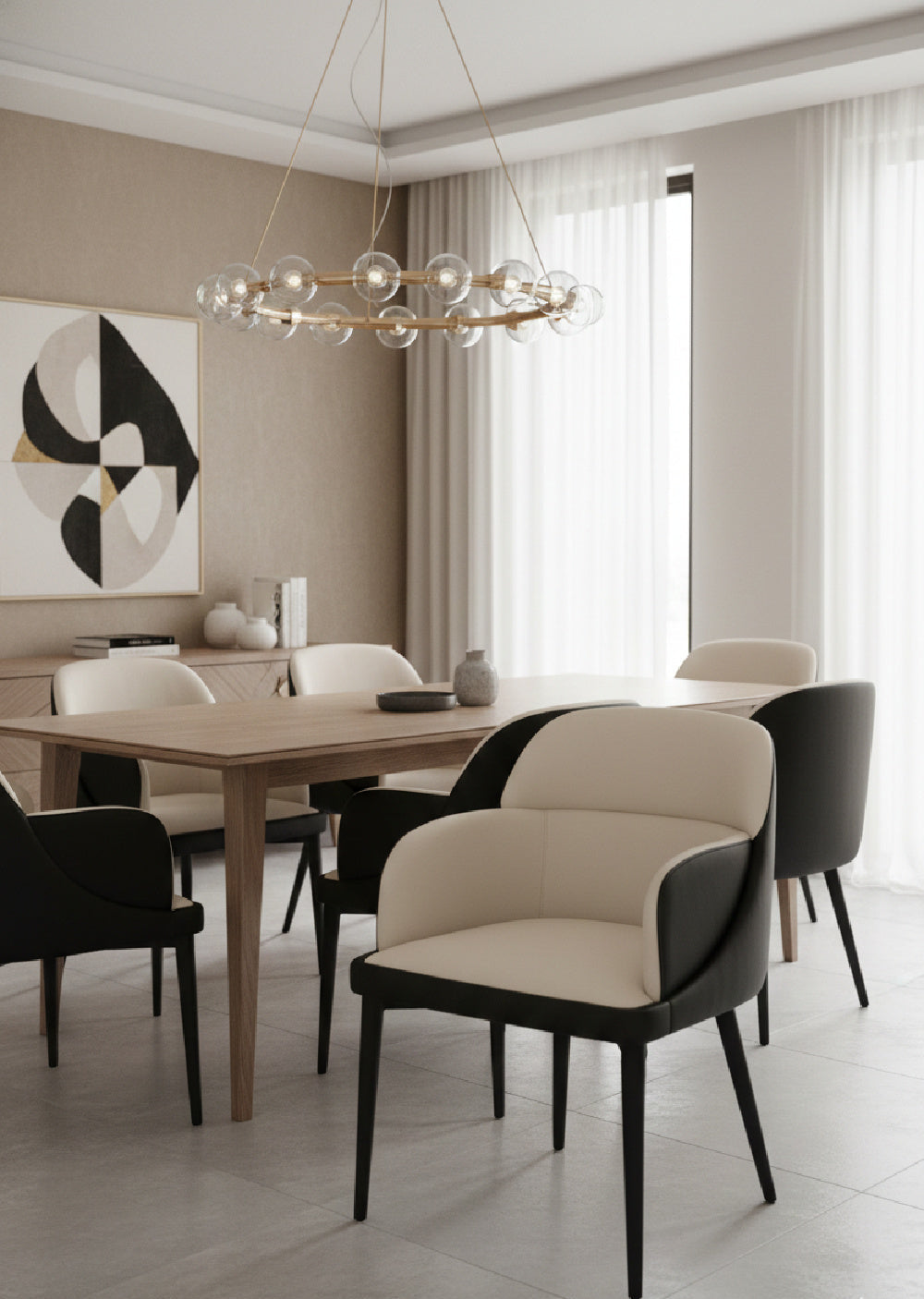 Cream and Black Leather Dining Chair by Splendido Hagan, alternate view 2