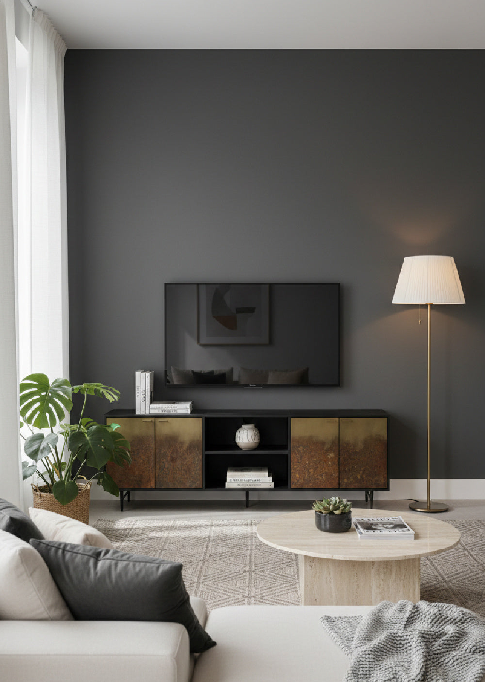 Modern European furniture - Antique Brass Patina 4-Door Cabinet - www.oroa.com