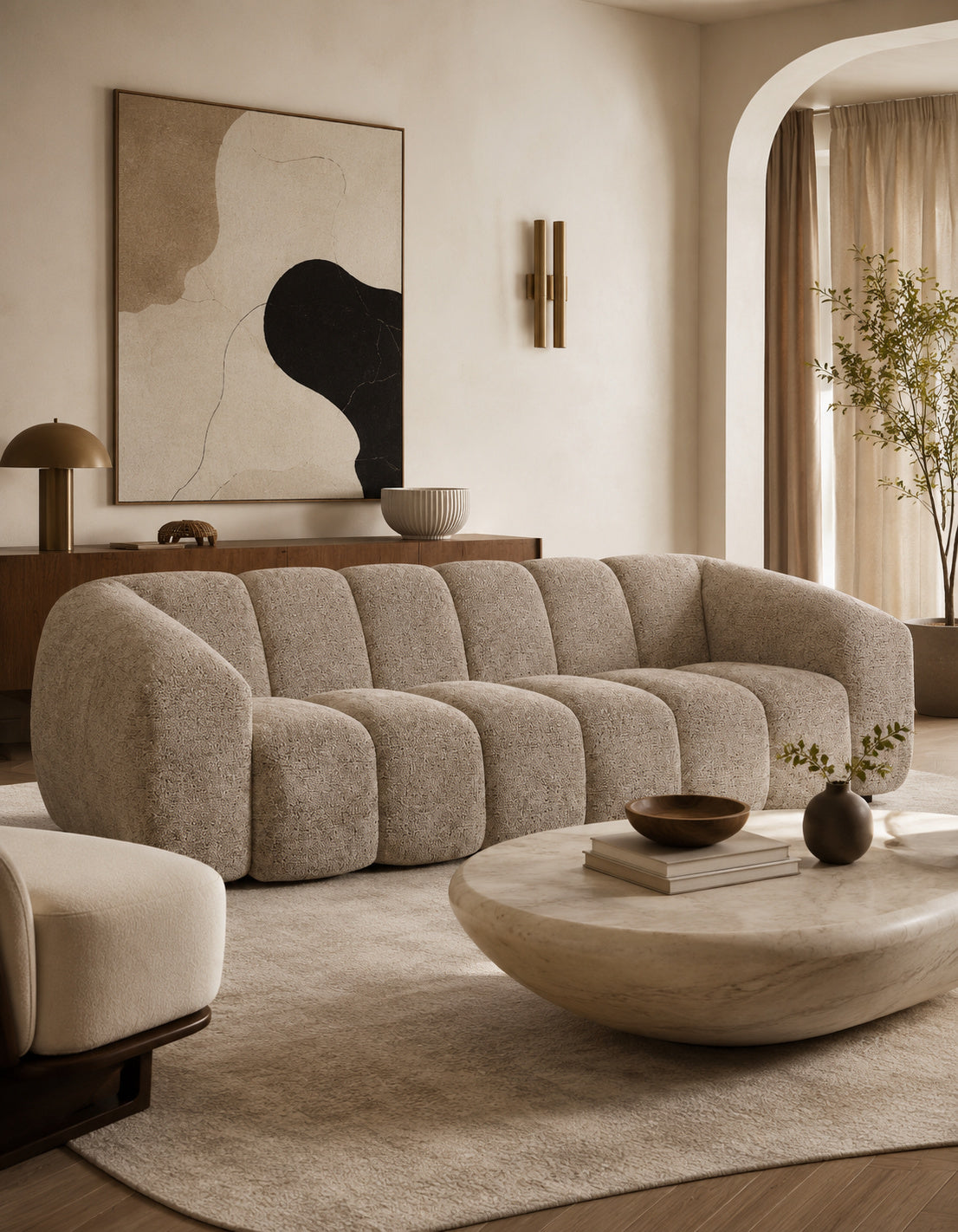Beige Chenille Channeled Sofa by Uttermost Modella