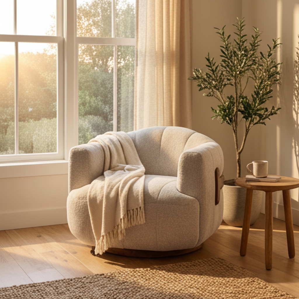 Cream Channeled Swivel Lounge Chair by Splendido Tadeo Accent Chair, alternate view 12