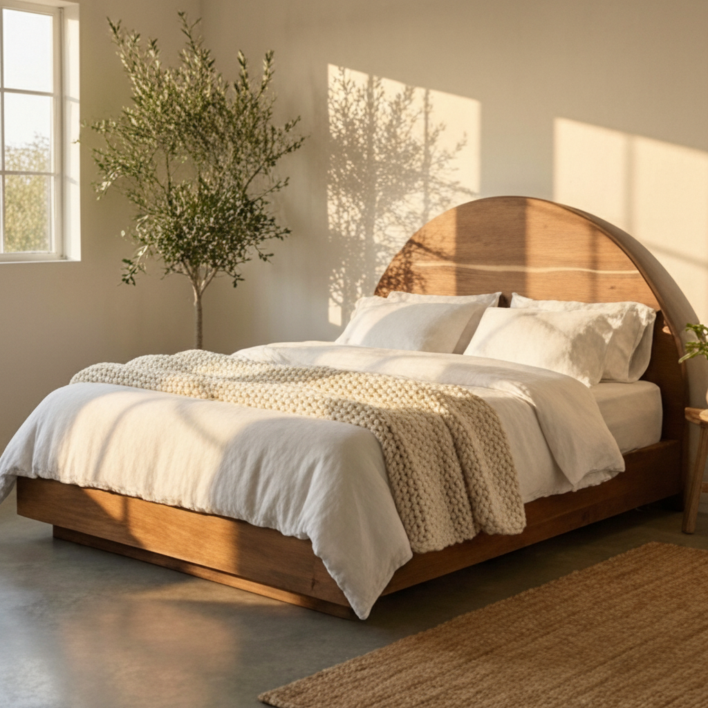 Modern European furniture - Arched Acacia Wood Bed - www.oroa.com