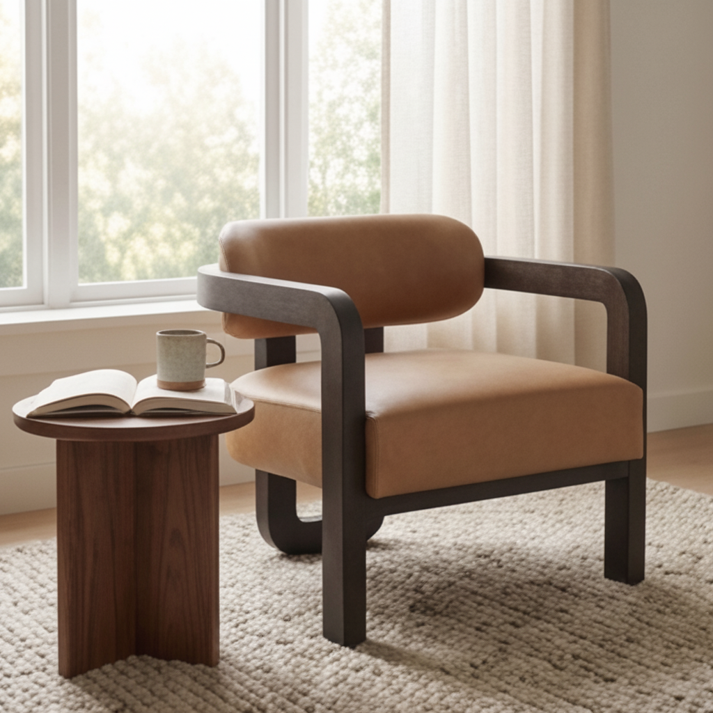 Brown Leather 3-Legged Lounge Chair by Splendido Madrone Accent Chair, alternate view 11
