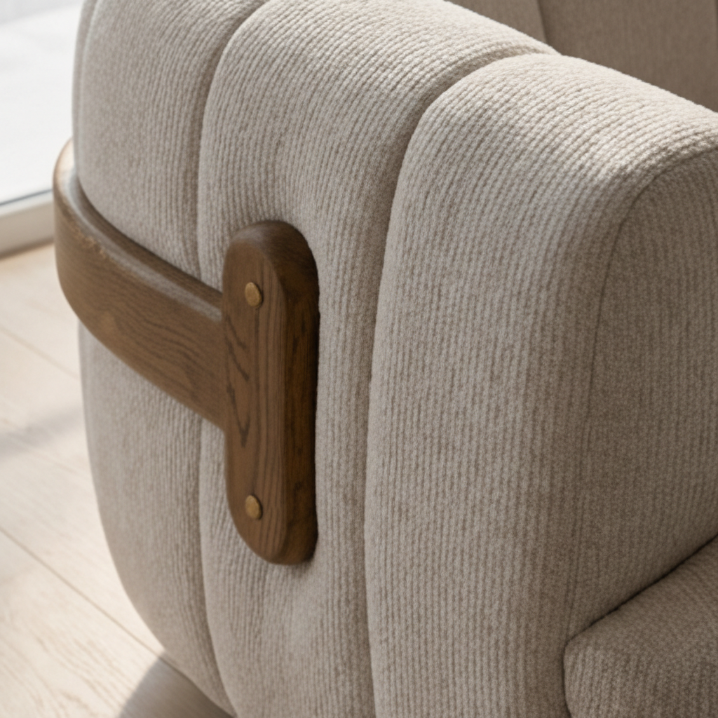 Channeled Cream Sofa - Oak Base & Brass Accents by Splendido Tadeo, alternate view 8