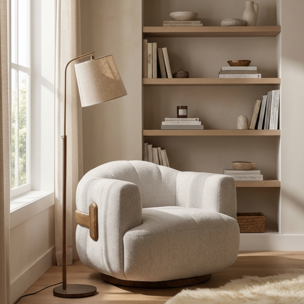 Cream Channeled Swivel Lounge Chair by Splendido Tadeo Accent Chair, alternate view 17