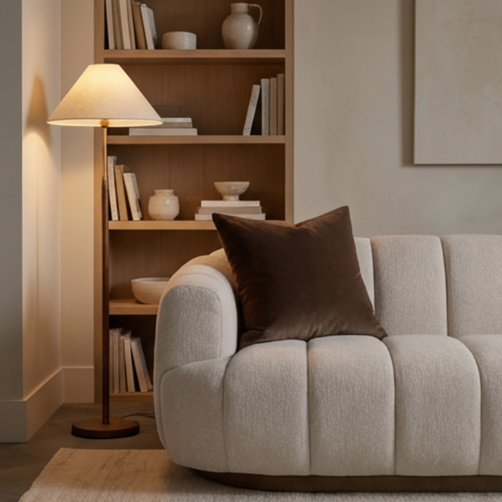 Channeled Cream Sofa - Oak Base & Brass Accents by Splendido Tadeo, alternate view 10