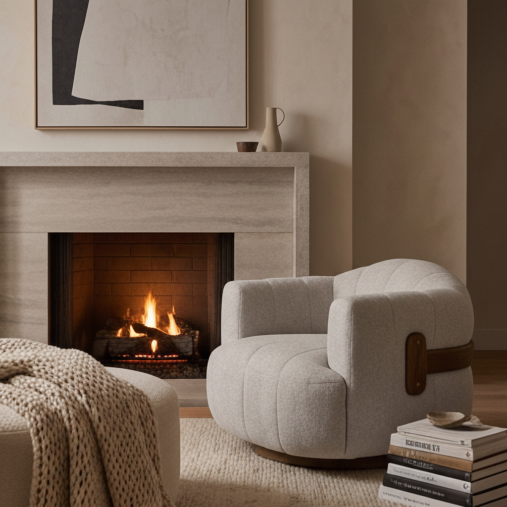 Cream Channeled Swivel Lounge Chair by Splendido Tadeo Accent Chair, alternate view 15