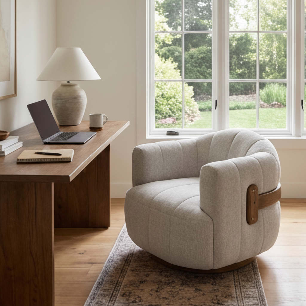 Cream Channeled Swivel Lounge Chair by Splendido Tadeo Accent Chair, alternate view 19