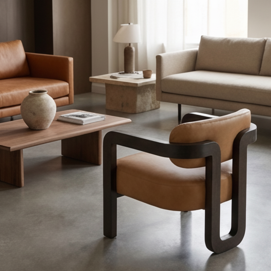 Brown Leather 3-Legged Lounge Chair by Splendido Madrone Accent Chair, alternate view 19