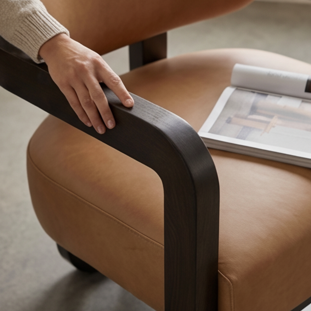 Brown Leather 3-Legged Lounge Chair by Splendido Madrone Accent Chair, alternate view 15