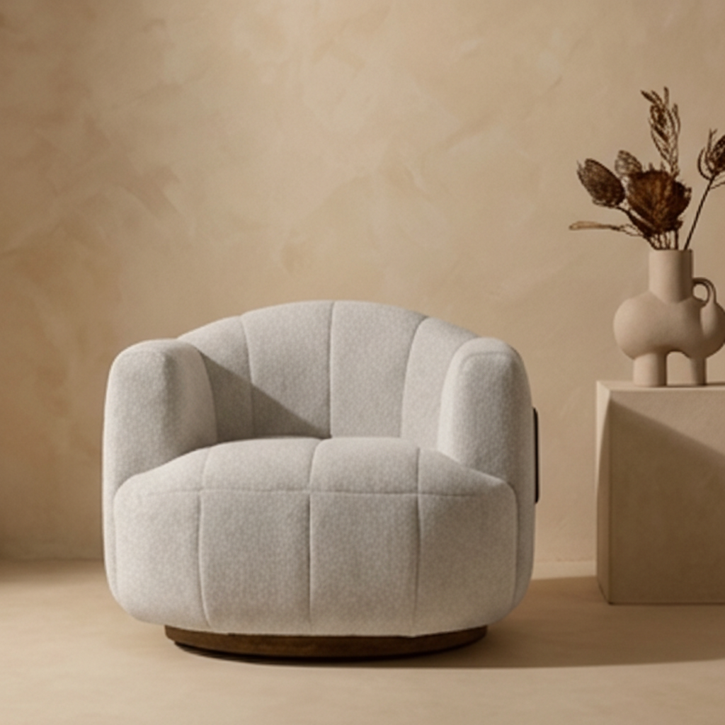 Cream Channeled Swivel Lounge Chair by Splendido Tadeo Accent Chair, alternate view 11
