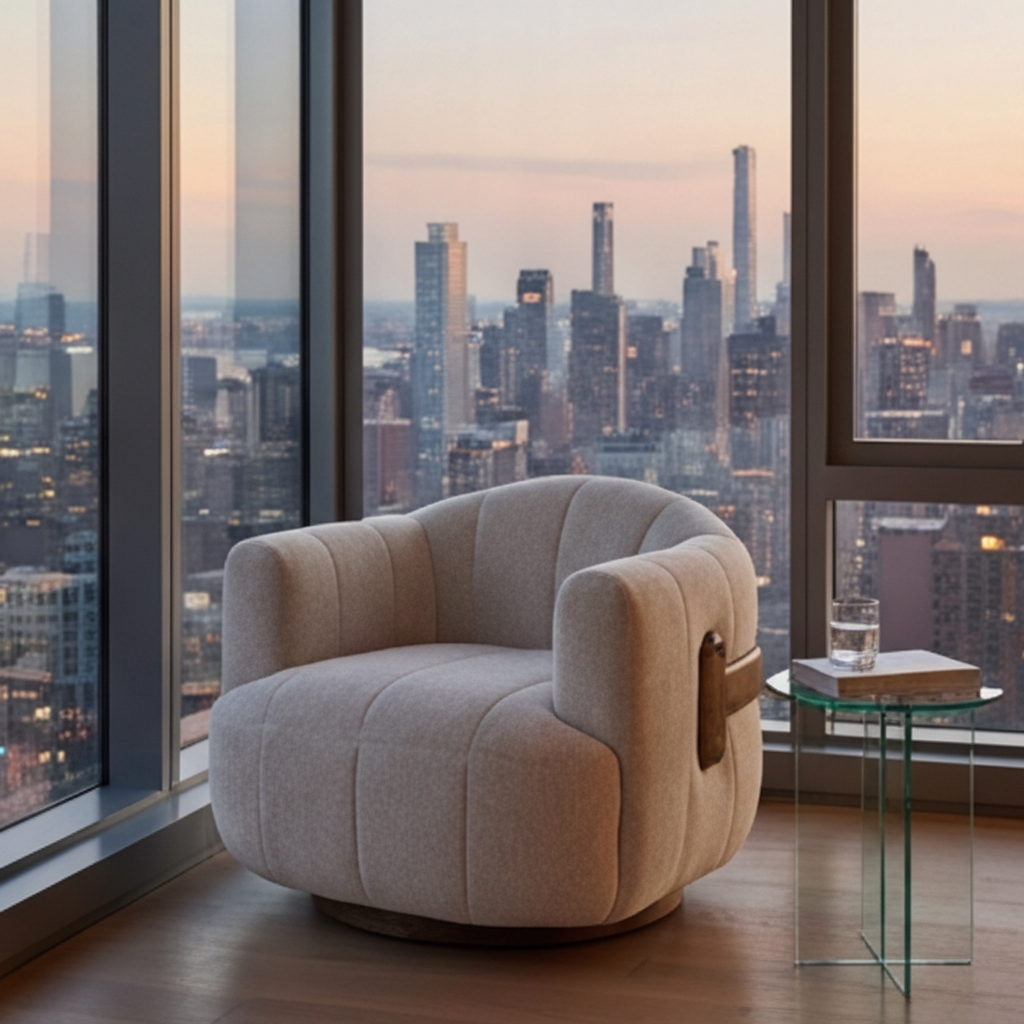 Cream Channeled Swivel Lounge Chair by Splendido Tadeo Accent Chair, alternate view 16