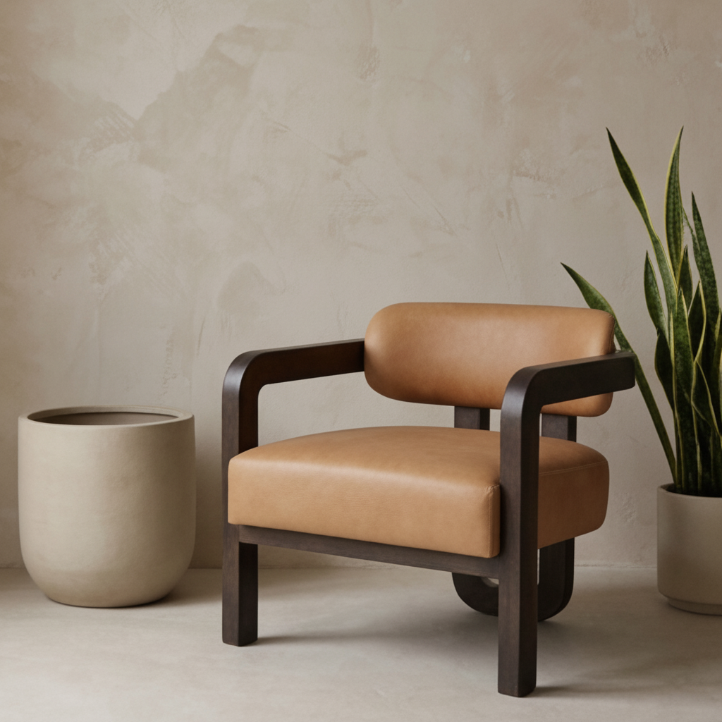 Brown Leather 3-Legged Lounge Chair by Splendido Madrone Accent Chair, alternate view 13