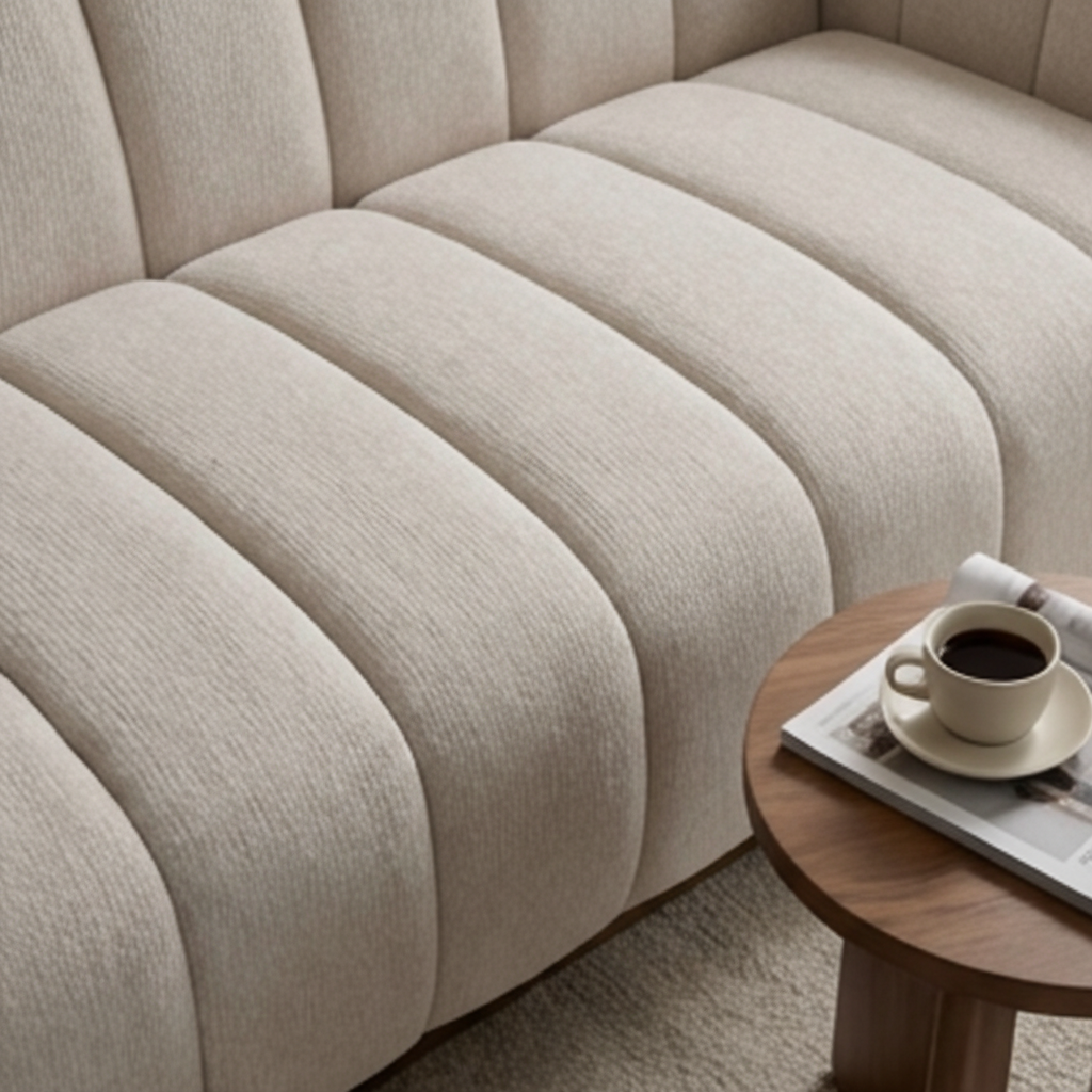 Channeled Cream Sofa - Oak Base & Brass Accents by Splendido Tadeo, alternate view 9