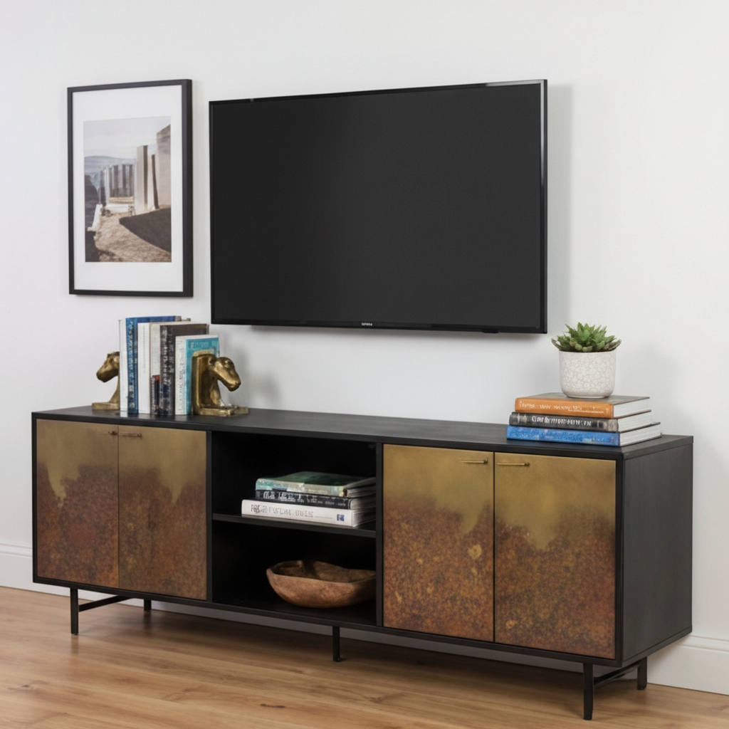 Antique Brass Patina 4-Door Cabinet by Splendido Auburn, alternate view 8
