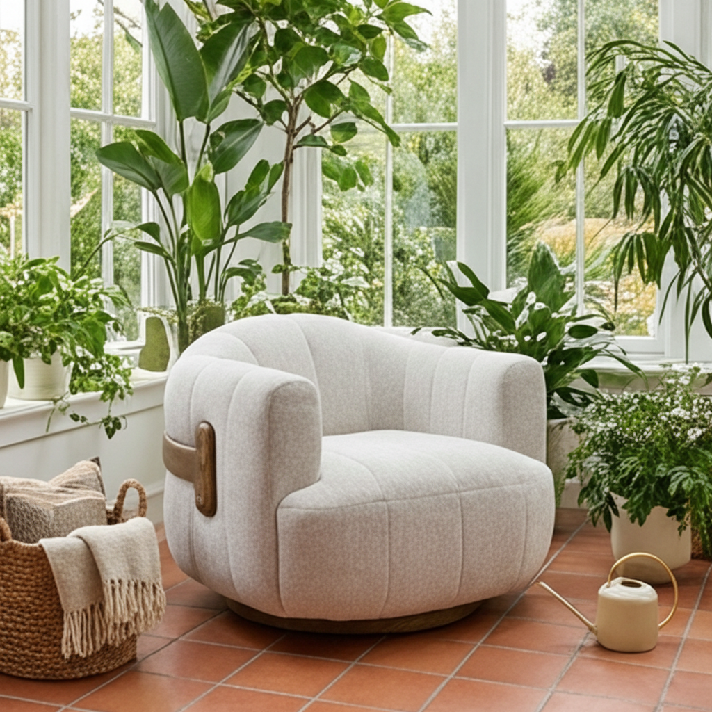 Cream Channeled Swivel Lounge Chair by Splendido Tadeo Accent Chair, alternate view 14