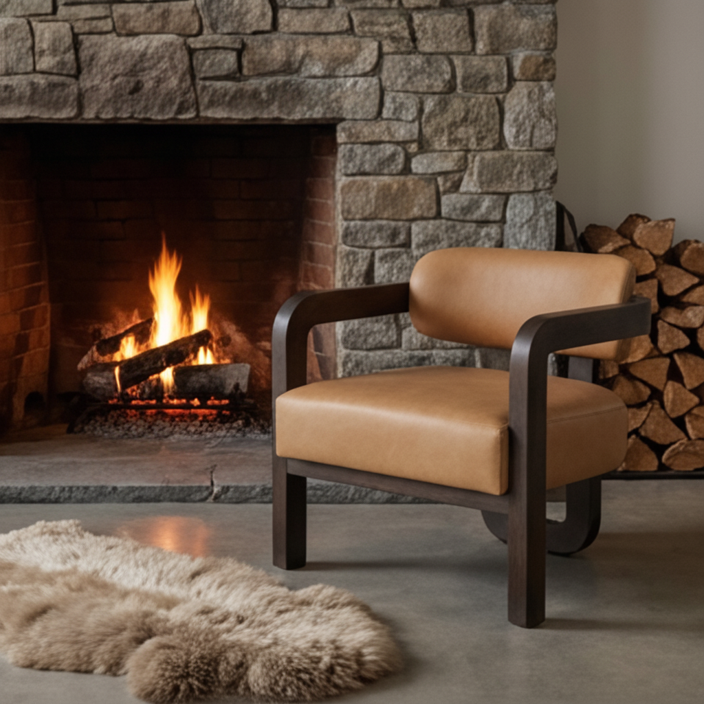 Brown Leather 3-Legged Lounge Chair by Splendido Madrone Accent Chair, alternate view 17
