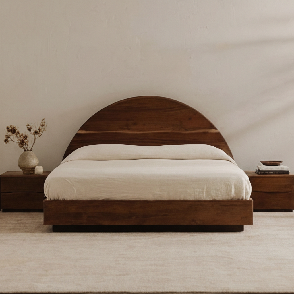 Modern European furniture - Arched Acacia Wood Bed - www.oroa.com