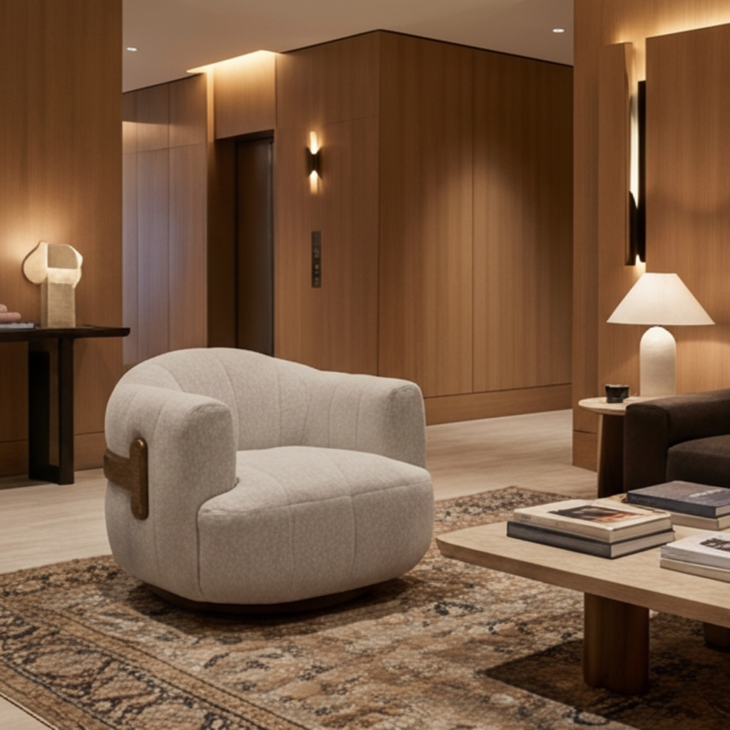 Cream Channeled Swivel Lounge Chair by Splendido Tadeo Accent Chair, alternate view 13