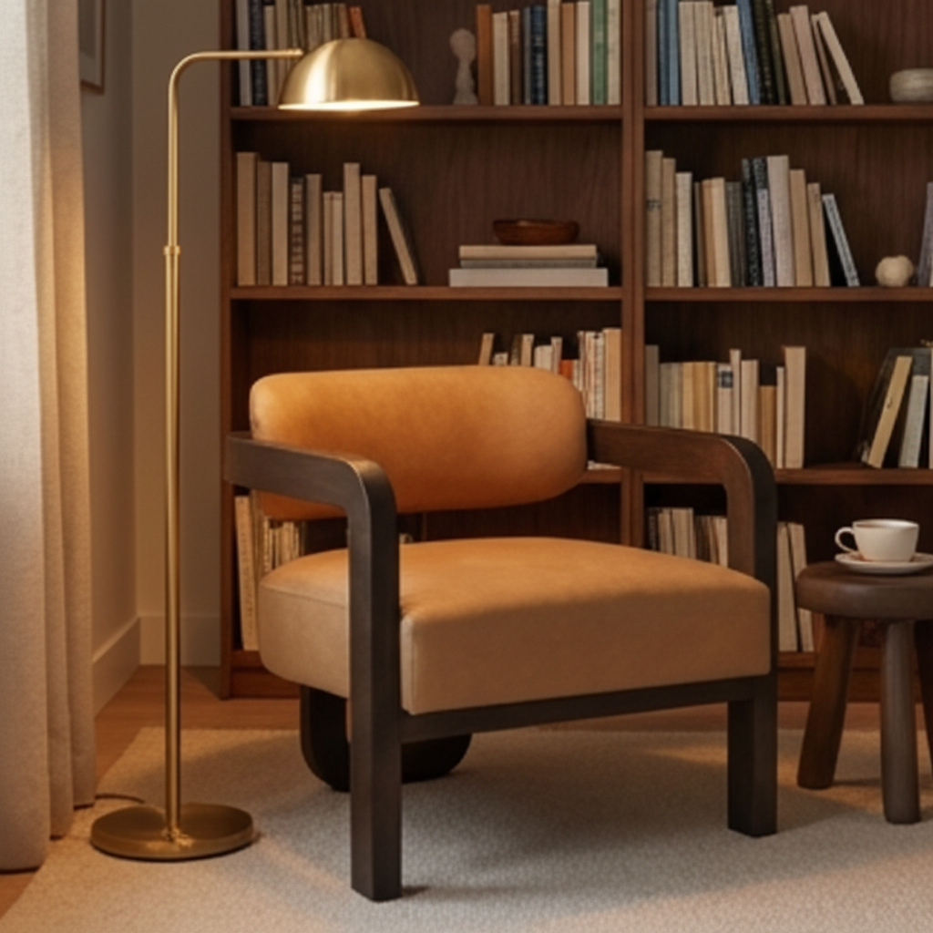 Brown Leather 3-Legged Lounge Chair by Splendido Madrone Accent Chair, alternate view 18