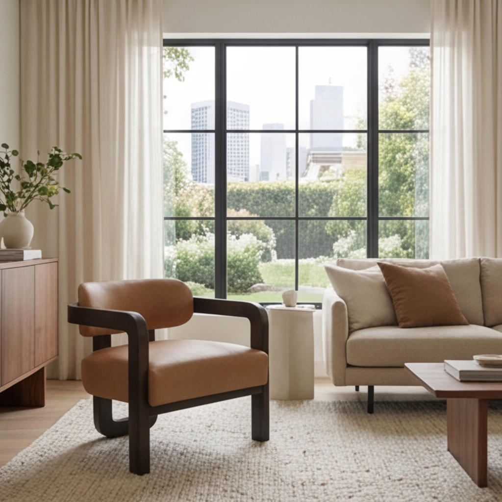 Brown Leather 3-Legged Lounge Chair by Splendido Madrone Accent Chair, alternate view 12