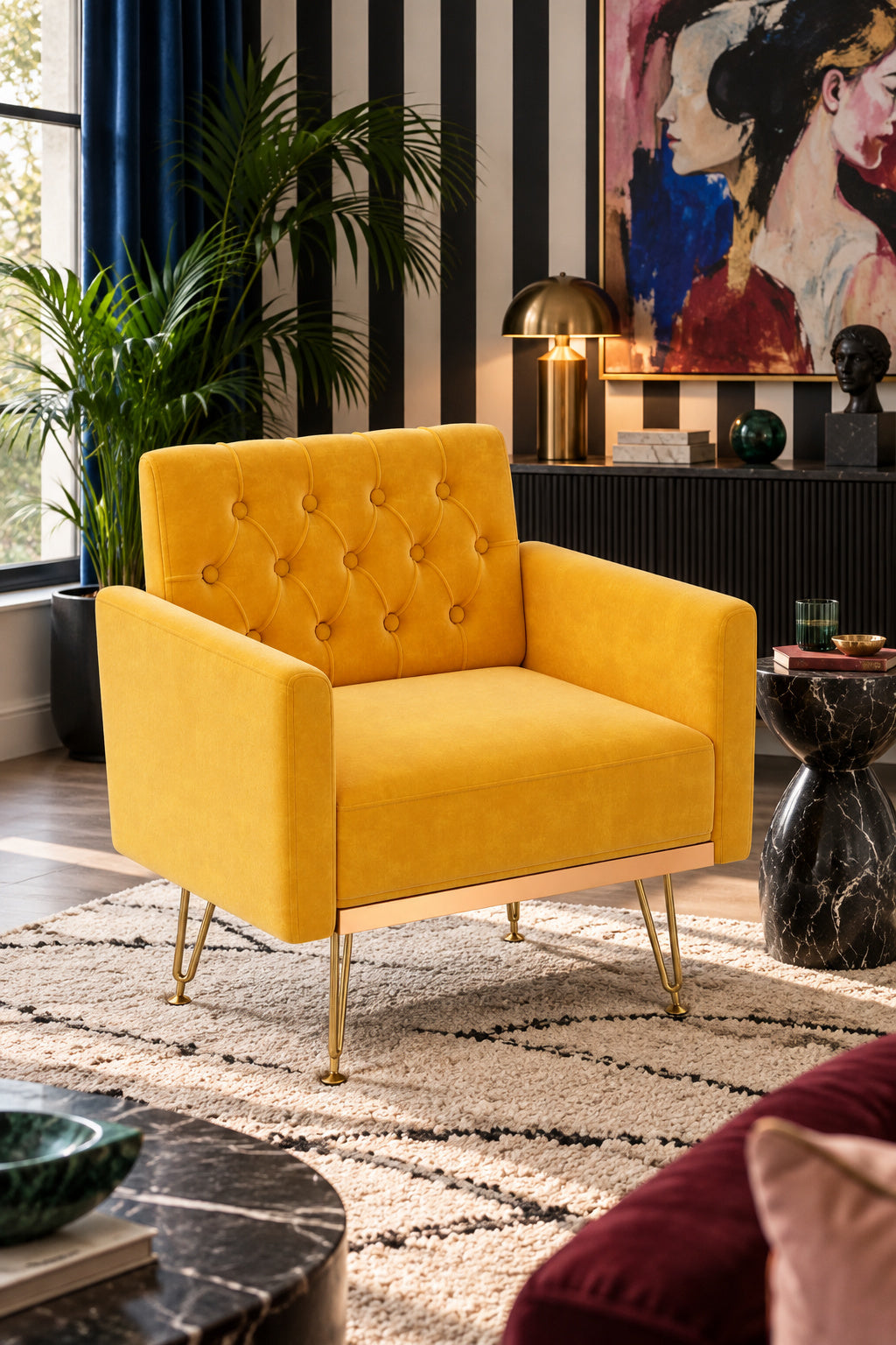 Golden Orange Velvet Tufted Accent Chair | Catchy