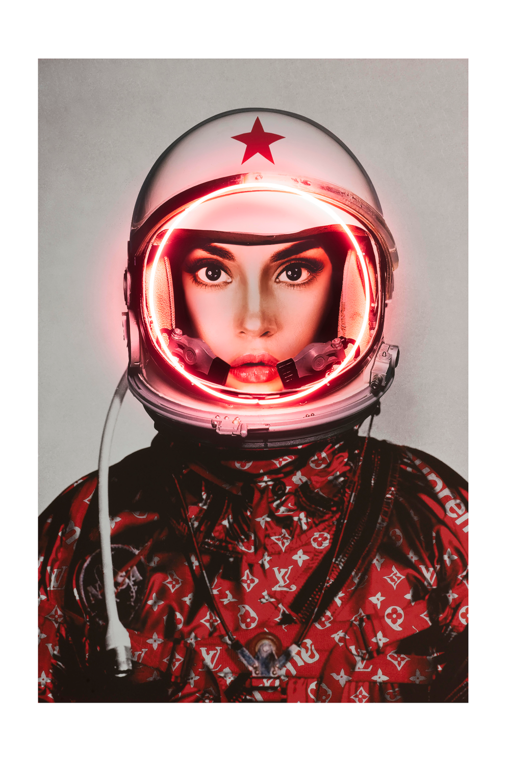 Red Louis Vuitton Neon Artwork - Andrew Martin Space Girl Logos