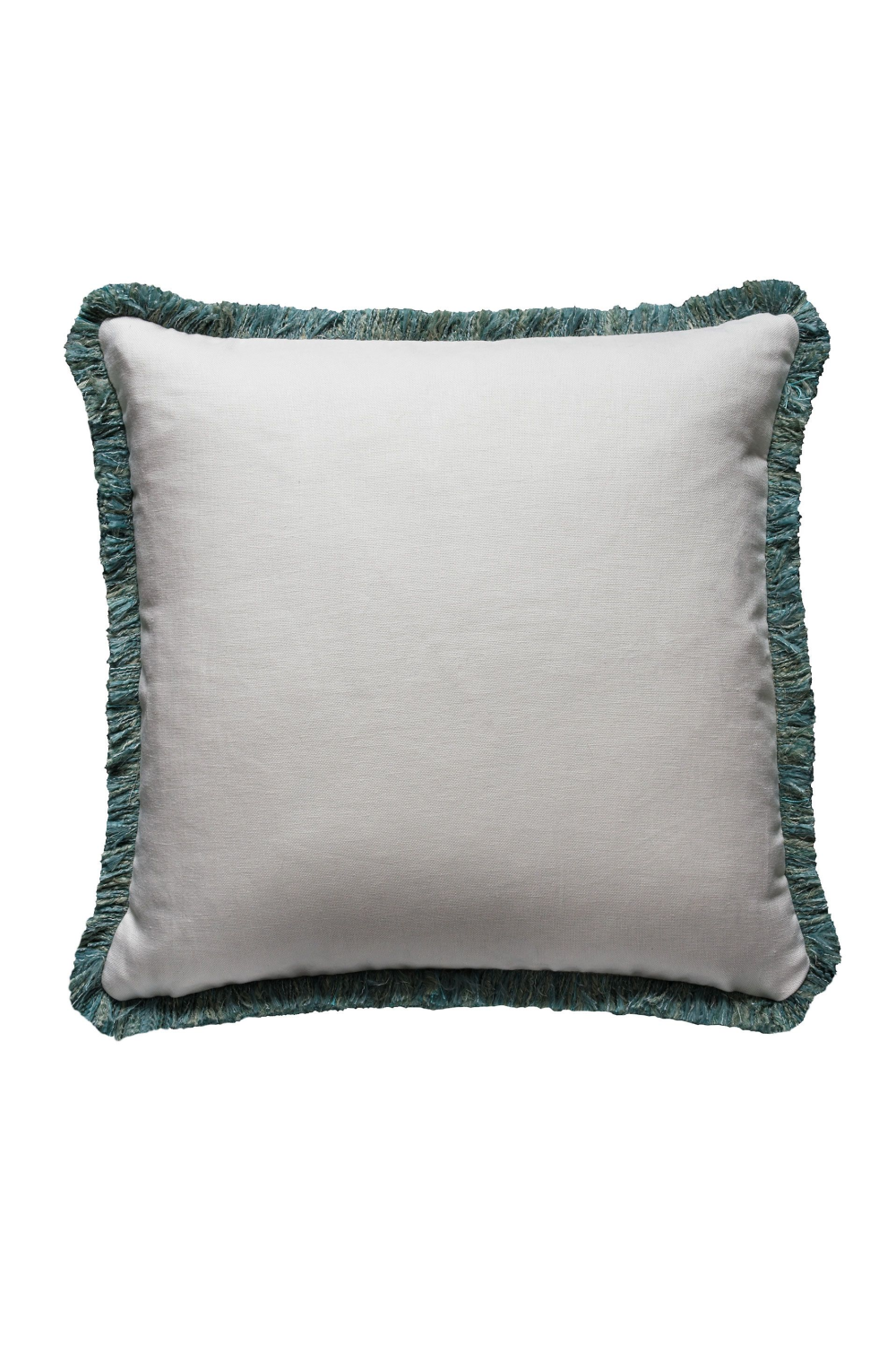 White Linen Cushion with Turqoise Fringe Andrew Martin Beagle
