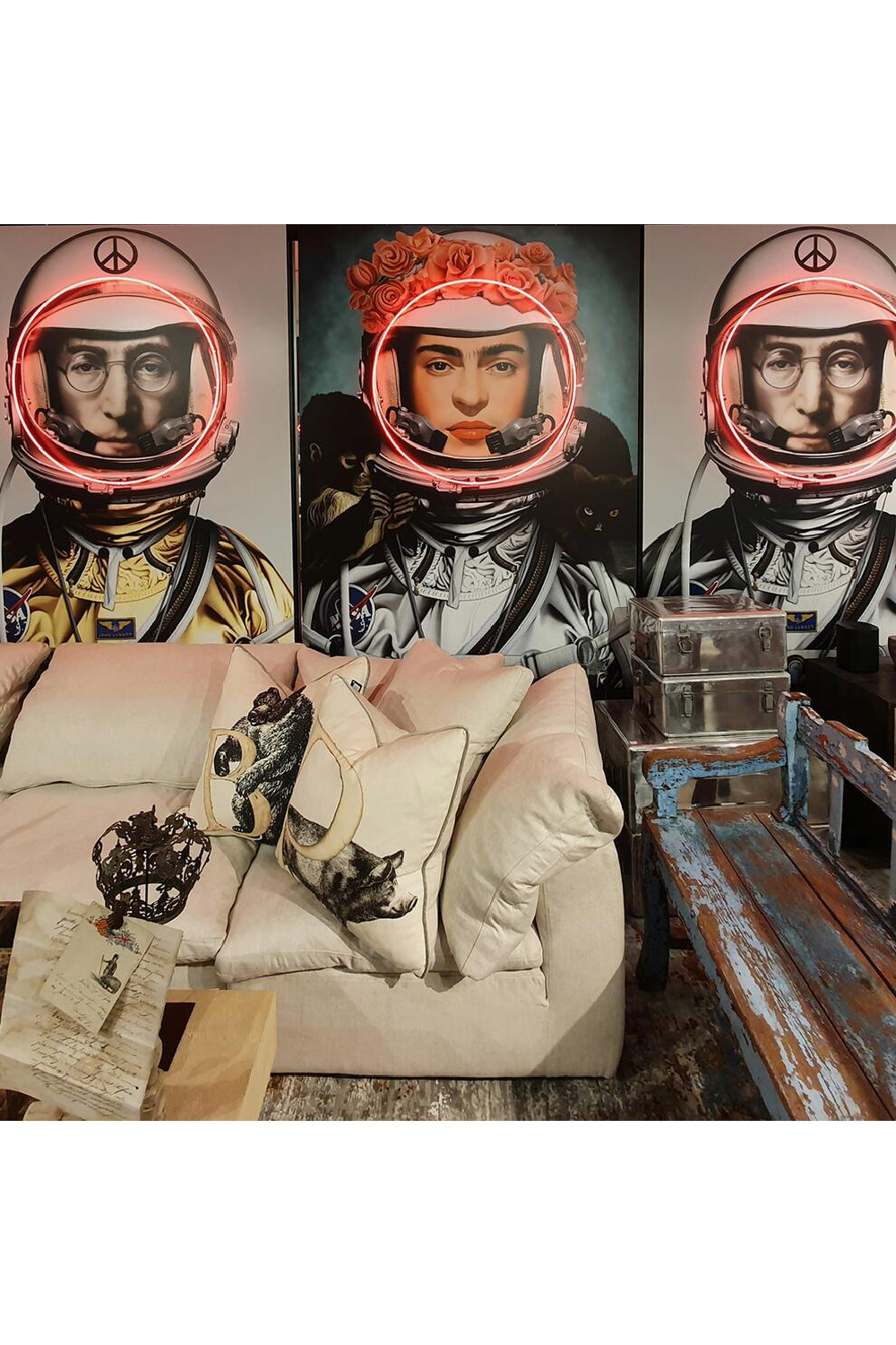 Silver John Lennon Neon Wall Art | Andrew Martin Space Man Lennon