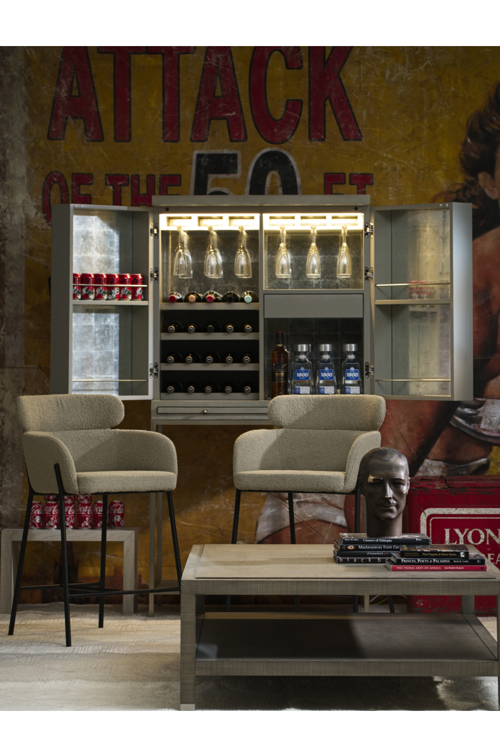 Beige Bouclé Tub Bar Stool | Andrew Martin Harry | Oroa.com