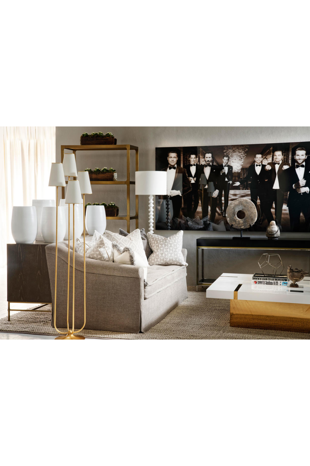 Four Linen Shades Modern Floor Lamp | Andrew Martin | OROA.com