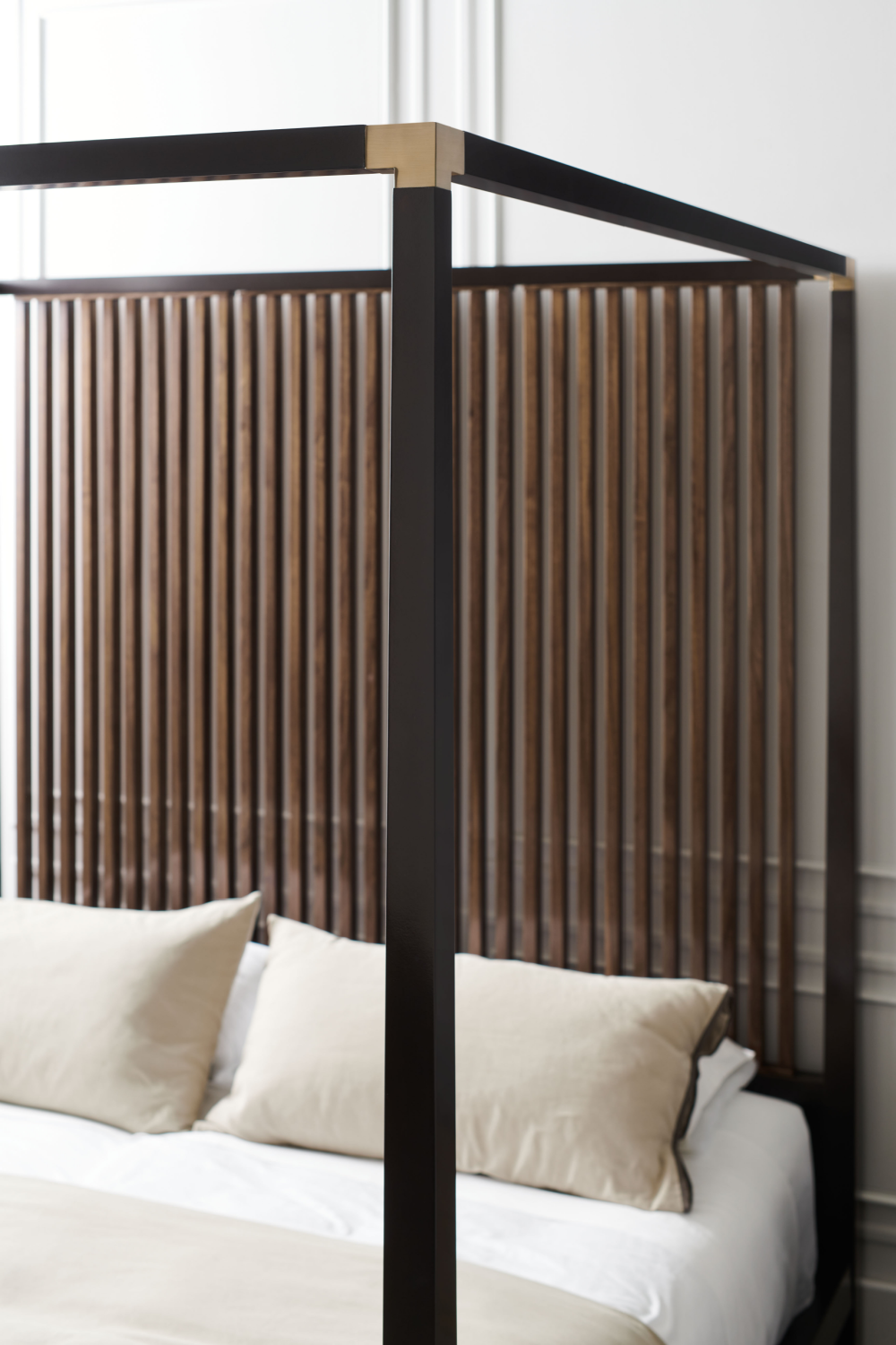Brown Wooden Canopy Bed | Caracole Pinstripe | Oroa.com