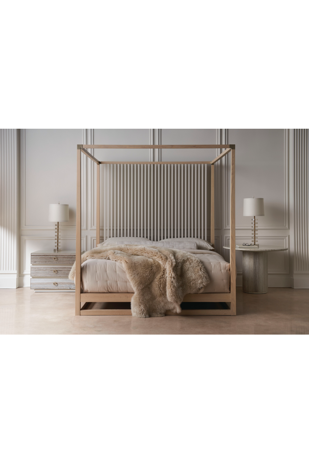 Light Oak Canopy Bed | Caracole Pinstripe | Oroa.com