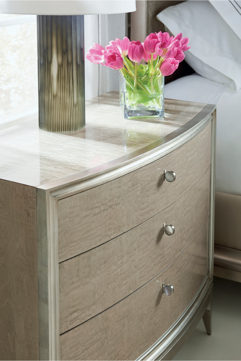 Silver Leaf 3-Drawer Nightstand | Caracole Rise And Shine | Oroa.com