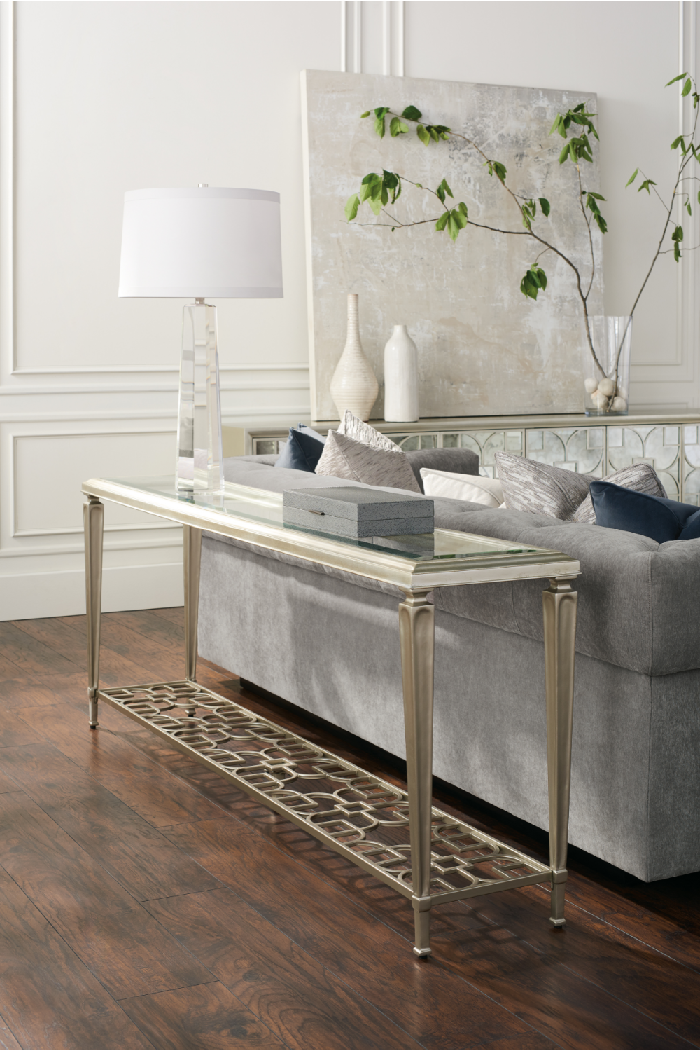 Taupe Silver Console Table | Caracole Highly Social | Oroa.com