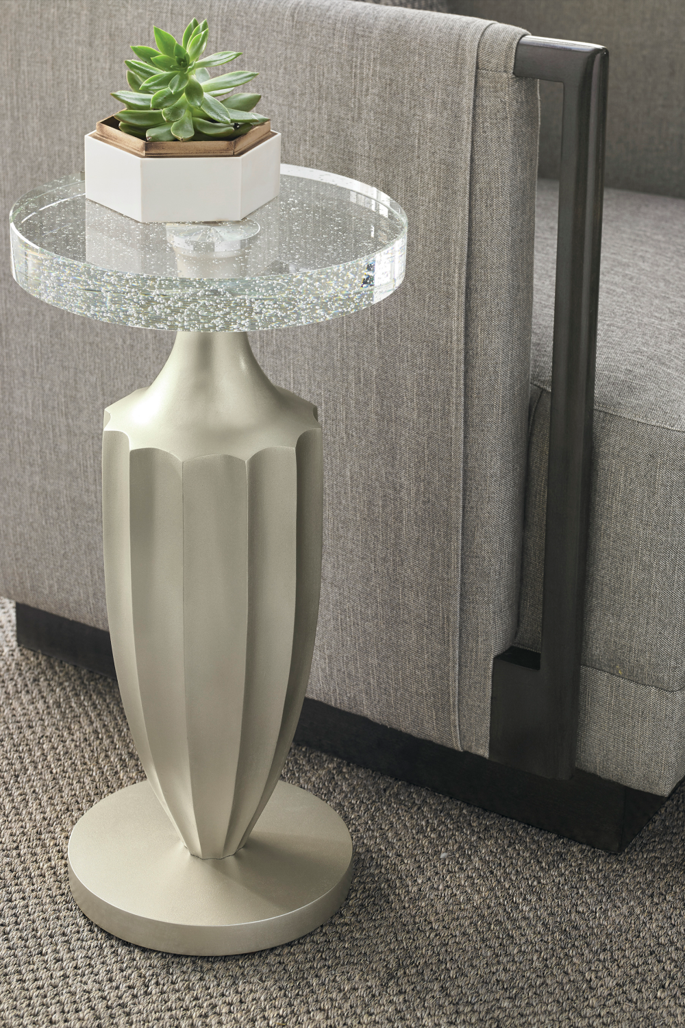 Taupe Fluted Accent Table | Caracole Just A Little Jazz | Oroa.com
