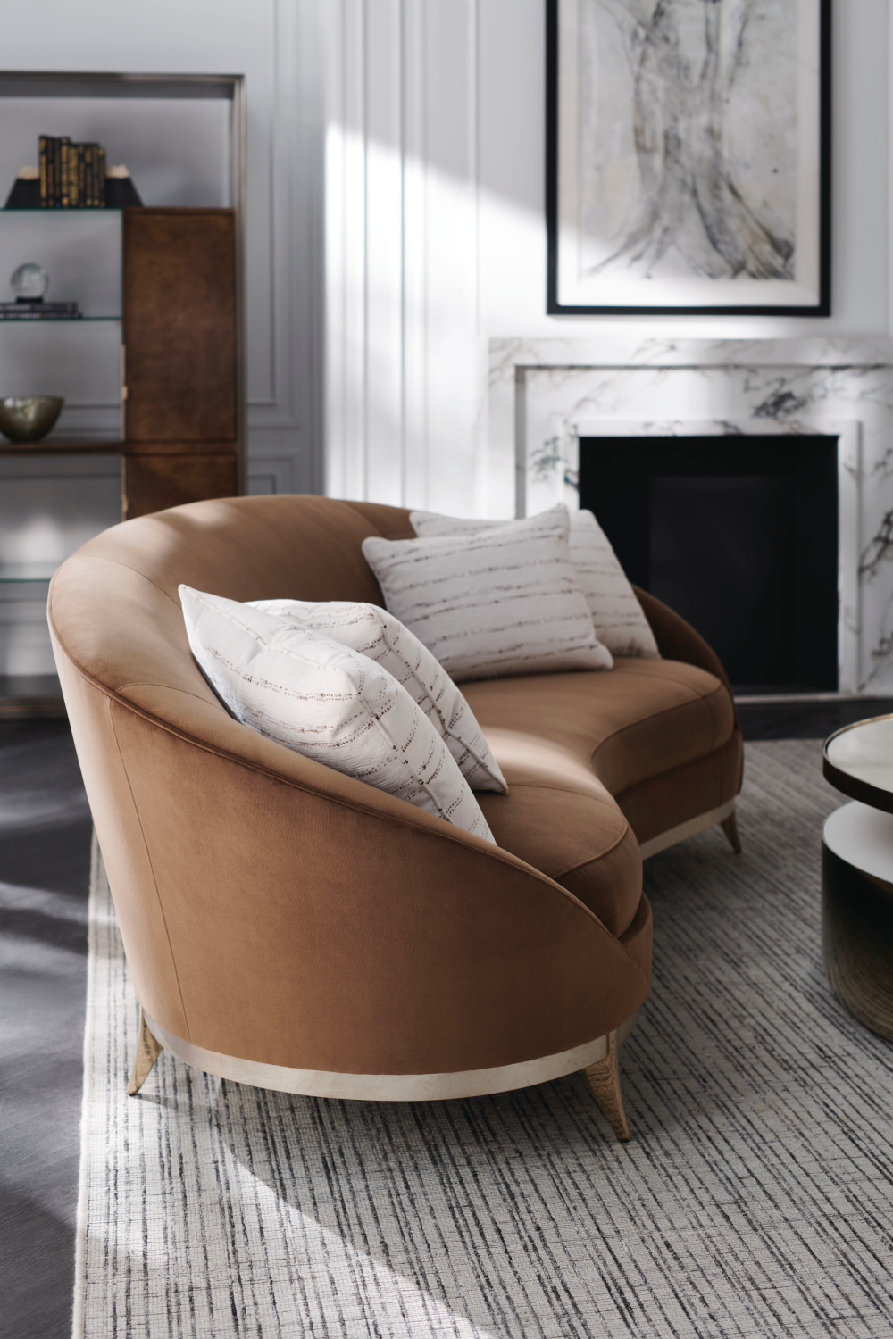 Brown Velvet Curved Sofa | Caracole Main Event | Oroa.com