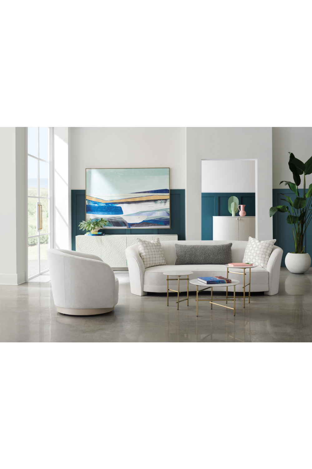 Light Gray Curved Sofa | Caracole Ahead Of The Curve | Oroa.com