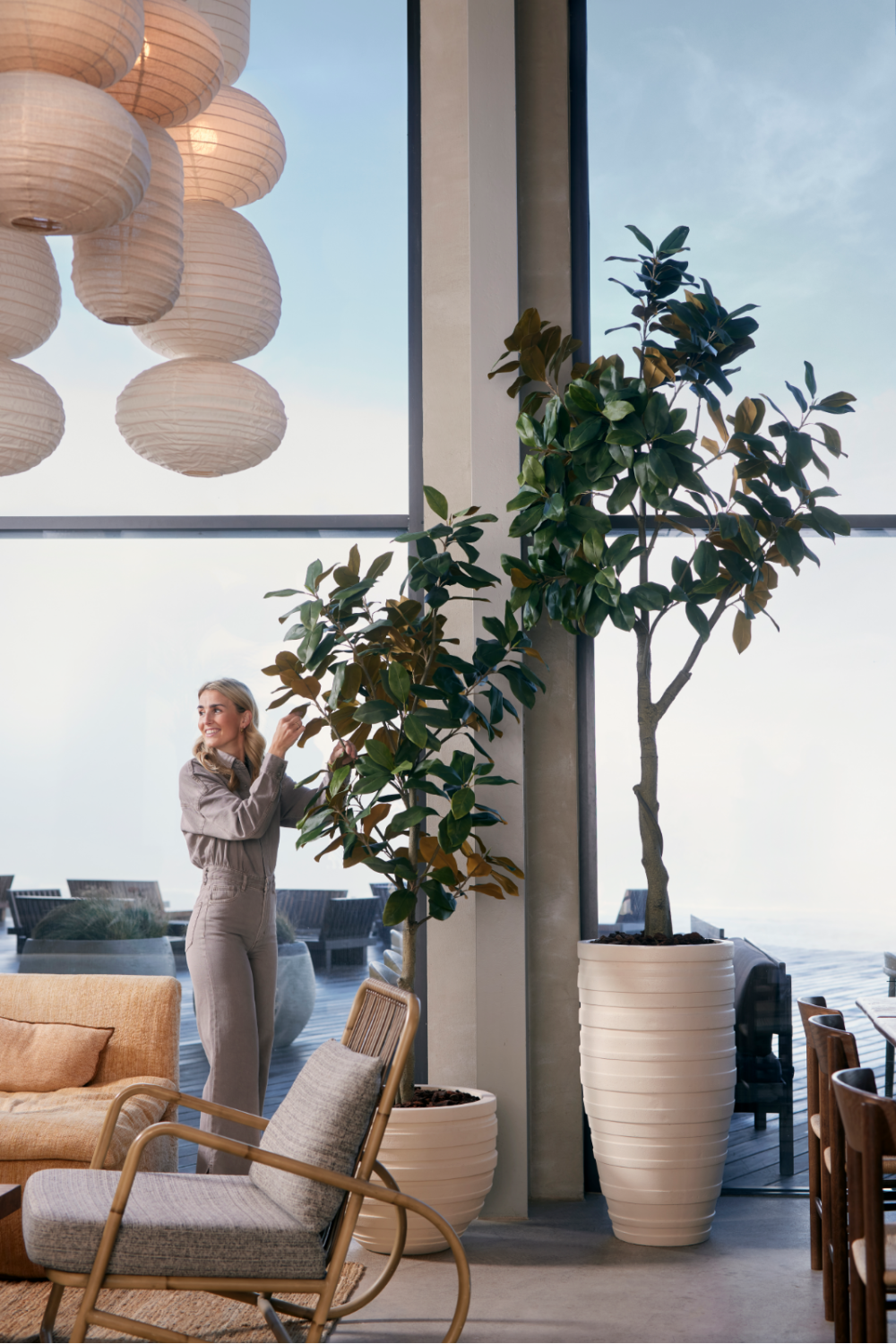 Faux Lily Tree Set (2) | Emerald Magnolia Denudata | Oroa.com