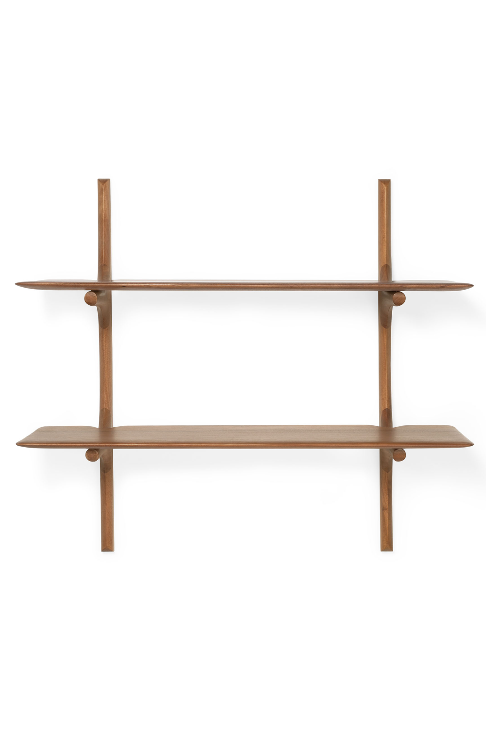 Small Mid-Century Minimalist Teak Wall Shelf with Black Wire Frame