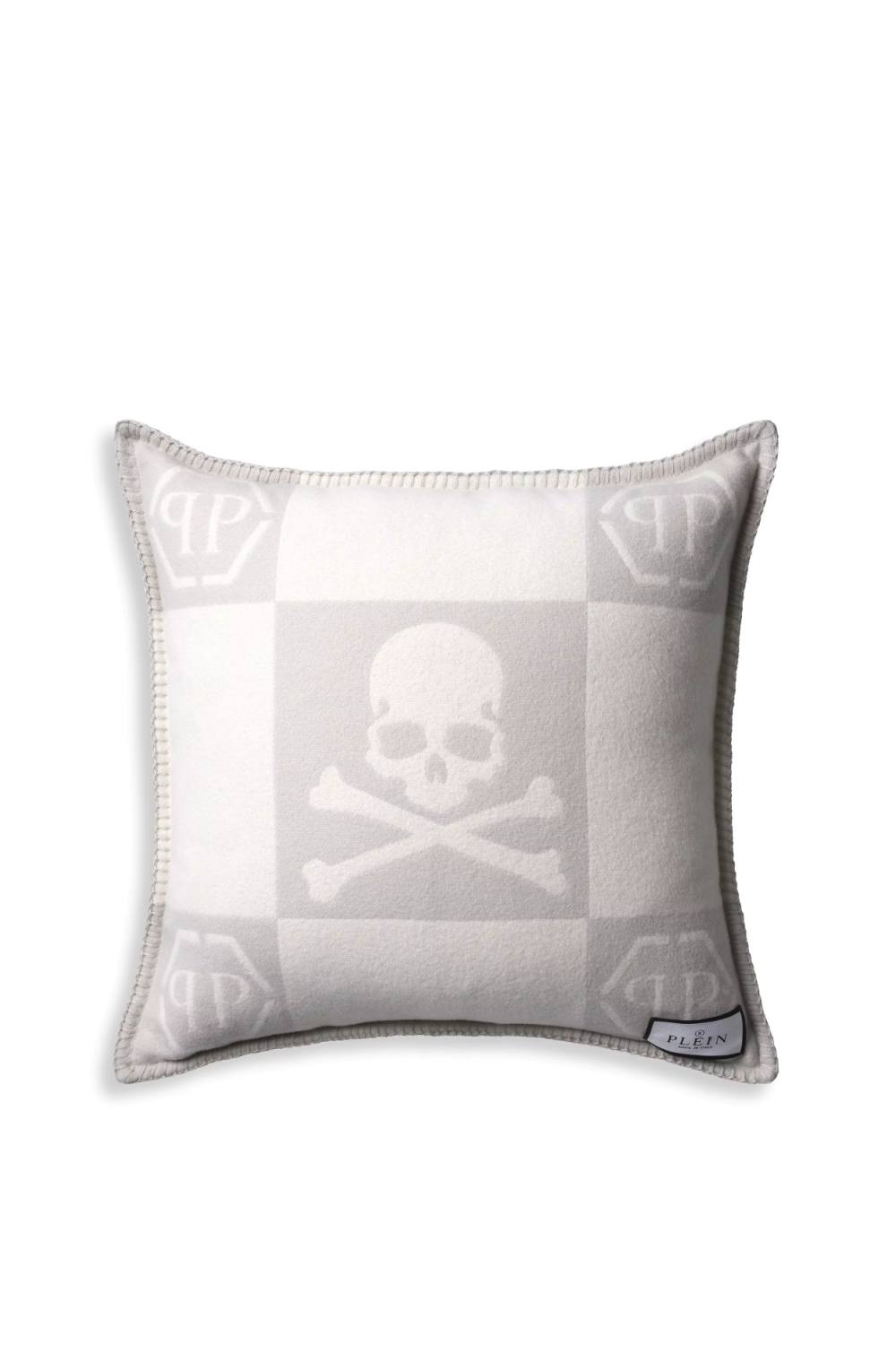 Gray Modern Printed Cashmere Cushion | Philipp Plein Skull | Oroa.com