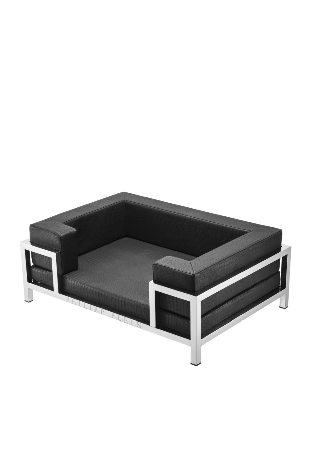 Silver Framed Croco-look Leather Dog Bed XL | Philipp Plein High Conic | Oroa.com
