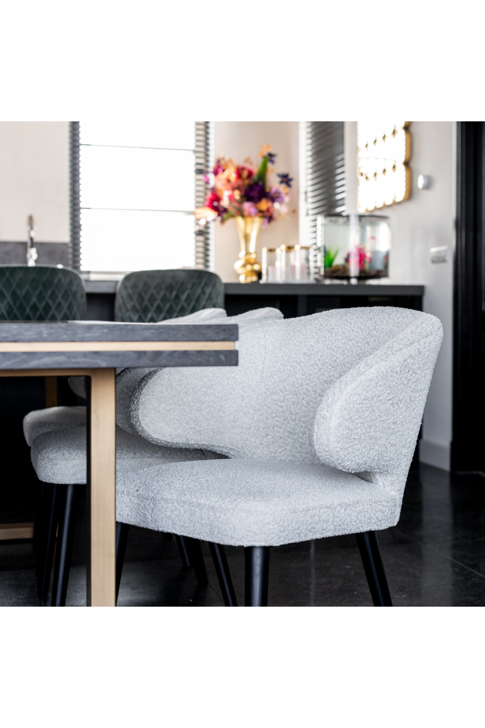 White Bouclé Modern Dining Chair | Oroa.com