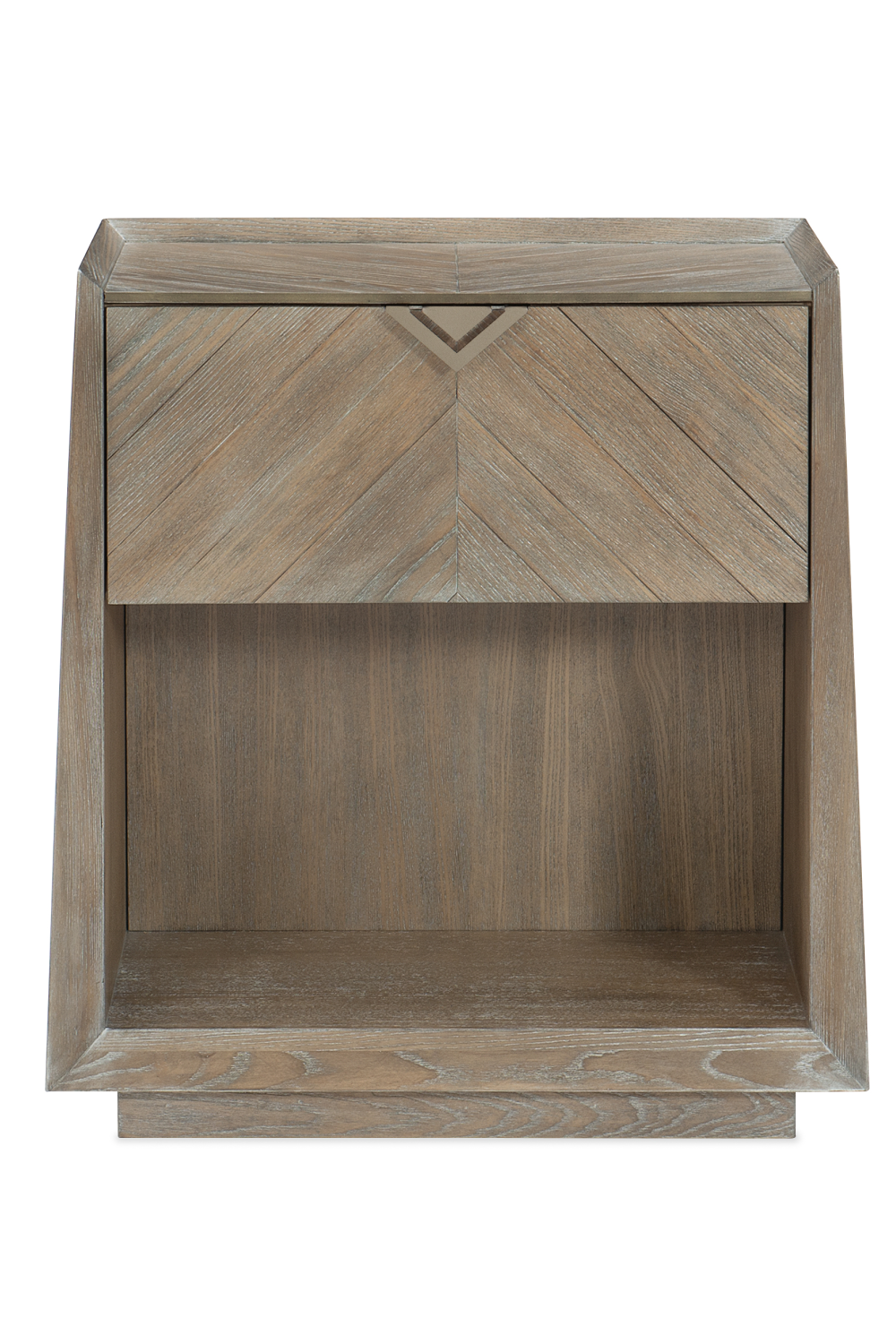Caracole Earthly Delight nightstand with a woodgrain drawer and open lower shelf