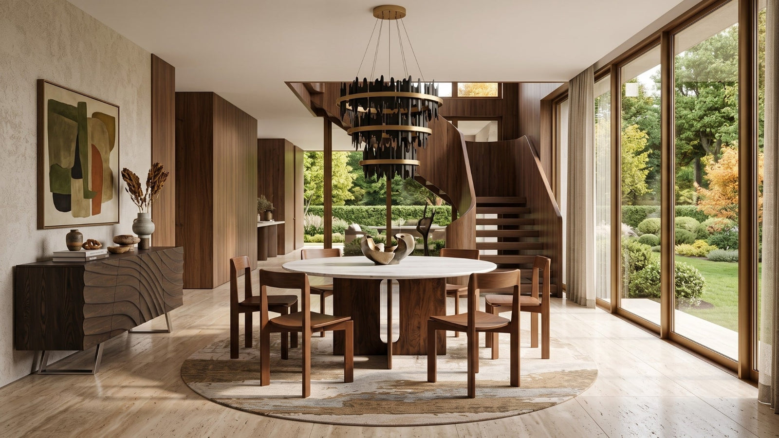 Round rug under a dining table | OROA
